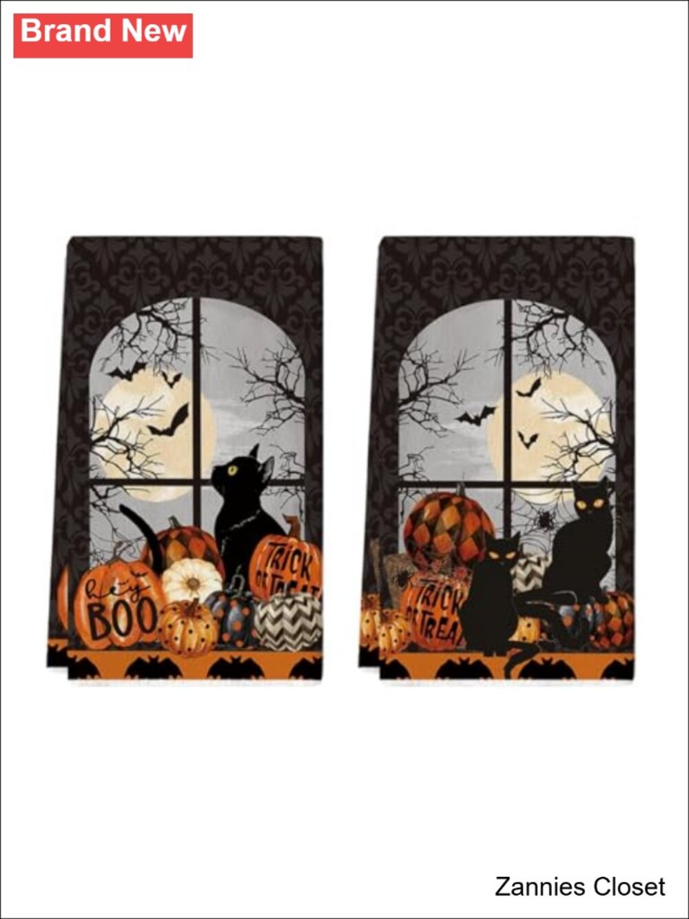 👻 Halloween Kitchen Towels Set of 2 Black Cat Moon 18x26 Inch Dish Towels